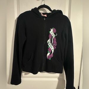 Vtg Mac Tools Full zip cropped Hoodie purple roses embroidered see measurements